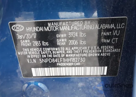 2017 Hyundai Elantra Value Edition z USA, uszkodzony, nr VIN 5NPD84LF1HH182730